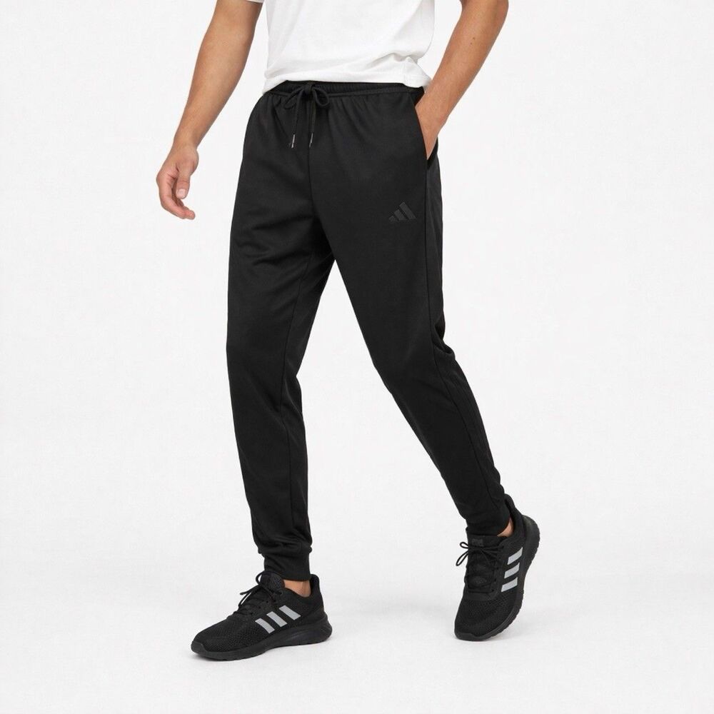 Adidas Mens Medium Black Track Pants 3 Stripe Joggers Regular Fit NWT Athletic